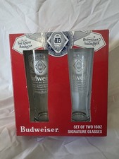 Anheuser-Busch Budweiser Set Of 16 oz Signature Glasses New Rare Beer Pint Bud picture