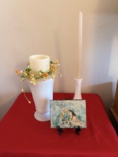 Vintage 2  E. O Broody Milk  Glass  Hobnail ,  hexagon 6