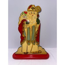 Vintage Wooden St Nicholas Christmas Figurine Hand Painted Folk Art Sinterklaas picture