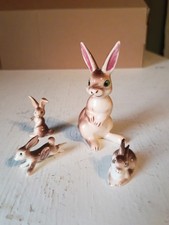 VINTAGE MINIATURE Family Of 4 Bunny Rabbits Shadow Box Minis picture