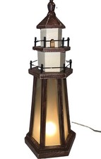 16” Tall nice Vintage Wood Nautical Farmhouse Distressed Lighthouse Lamp Light  picture