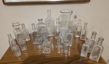 Vintage Clear Glass Collectible Bottles Apothecary Medicine -  Lot of 24 bottles picture