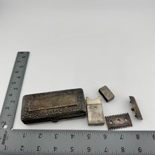 Antique Gillette Pocket Edition Floral Case Old Type Razor Parts Blade Bank picture