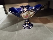 LEMOGE DESIGN COBALT BLUE/GOLD PEDESTAL COMPOTE BOWL VINTAGE picture