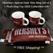 Hershey's Special Dark 10oz Mug Set of 2 + Plush Dog Toy 2020 Collectible Gift picture