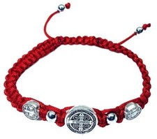 Saint St Benedict Red Medal Trinity Bracelet Pulsera Roja De San Benito picture