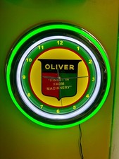 Oliver Farm Tractor Garage Man Cave Store Green Neon Style Retro LED Clock Sign picture