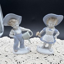 Boy And Girl Vintage Porcelain Figurines Blue And White Made In Japan 4.5” picture