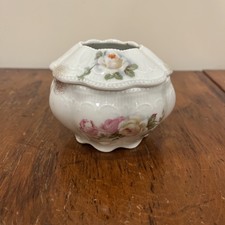 Antique Vtg Hair Receiver Porcelain Hand Painted Roses Pink Floral Austria picture