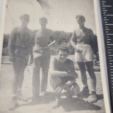 Smiling Happy Young Men Shirtless Summer Camp Shorts Snapshot Vintage Photo picture