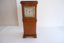 ANTIQUE ART DECO MINIATURE OAK  LONG CASE CLOCK, C1930'S 25CM HIGH,  WORKING picture