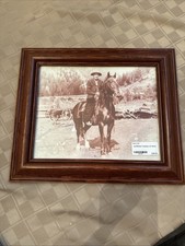 Vintage Cowboy on Horse Sepia Photo | Old West Framed Art Rustic Wall Decor picture