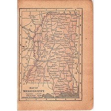 Antique 1889 Map of Mississippi 1889 Pocket Map Engraving SAG4-H4 picture