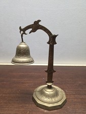 Brass desk bell on an octagonal base Etched Vintage picture