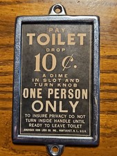 Antique 10 Cent Pay Toilet Chrome Frame  Restroom 10 CENT Train Subway Sign picture