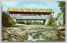 Vintage Lusterchrome Postcard Happy Corner Covered Bridge Pittsburg NH Perry picture