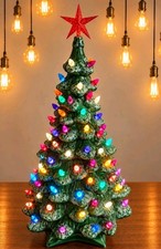 Ceramic Flocked Christmas Tree Vintage 70's 21x13