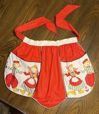 Vintage Half Apron 2 Pockets Dutch Children Red White Green READ picture