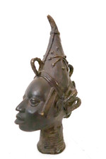 Vintage BENIN Bronze Head Queen Mother Iyoba African Art Nigeria Sculpture 10.5