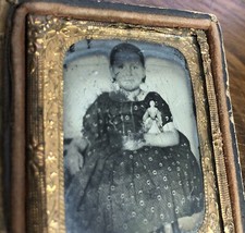 Little Girl Holding Tiny China Doll 1860s Ambrotype Photo picture