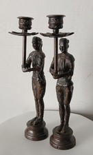 Fabulous Pair of Antique Bronze Siamese Candleholders picture