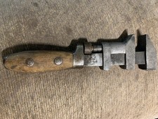 Antique P S & W  8” Wooden Handle Solid Bar Adjustable Wrench Pat Jan 1886 picture