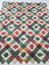 Vintage Handmade Beautiful Autumn-Themed Patchwork Multicolor Quilt 102x85 Inch picture