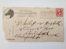 1894 Envelope, Jos. Lasitter, Commision And Sale Stables, Richmond, VA picture