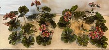 2 Vintage Italian Metal Tole Candle Stick Holders Floral Red Geranium Wreath picture