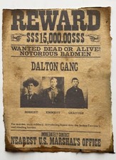 Wanted Poster - Vintage Style Western Print Wild West Dalton Gang Reward Poster picture