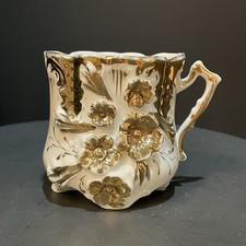 Shaving Mug Porcelain Rococo Germany Gilt Applied Floral 3” Tall 3” Wide Gift picture
