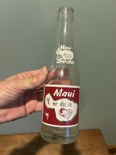 Vintage Maui Soda Bottle Red & White ACL 7 1/2 1969 Painted Label Wailuku Maui picture