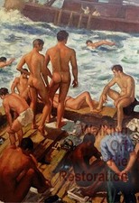 Painting of sailors on dock and aboard ship Reprint 4x6 glossy photo picture
