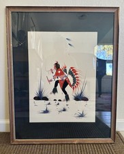 Jim Tartsah Kiowa Gouache Painting Native American Dancer Southwestern 23x30 picture