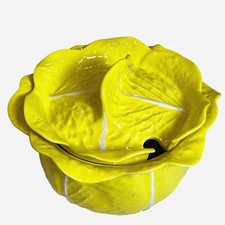 Secla Portugal Majolica Yellow Cabbage Pottery Soup Tureen/Lid-Mid Century-Rare picture