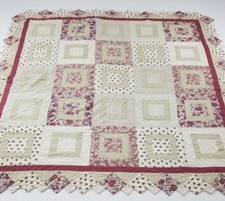 Vintage Handmade Lovely Square-in-a-square Patchwork Multicolor Quilt 83x81 Inch picture