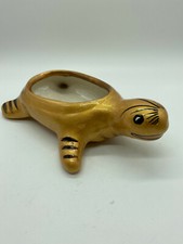 Pottery Ceramic Turtle Planter Trinket Dish Hand Painted Glossy Gold  picture