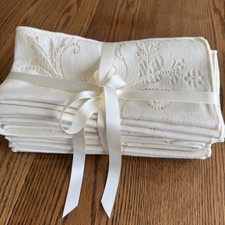 NEW Vintage Royal Court Dinner Napkins Cut Work, Set of 12, Cream MCM Floral picture
