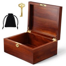 Wooden Storage Box with Hinged Lid and Locking Key Large Memory Box For Keeps... picture