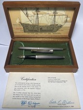 Spanish 1715 Treasure Fleet Shipwreck Silver & Gold Parker 75 Pen Set Box & COA picture