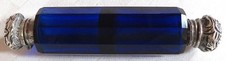 ANTQ DOUBLE ENDED MULTI-FACETED BLUE PERFUME SCENT BOTTLE STERLING CAPS EX-COND picture
