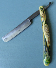 Antique Straight Razor Hunter #605 Germany Heron & Fish Figural Celluloid ExcCnd picture