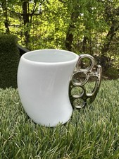 2009 Fred Knockout Chrome Brass Knuckle Handle White Coffee Mug Karich Design 4