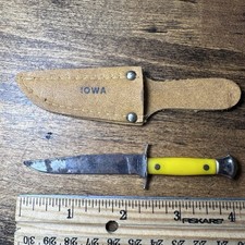 Vintage Colonial Prov RI Mini Fixed Blade Bowie Knife Sheath Iowa Souvenir picture
