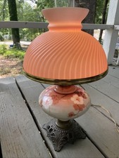 Vintage GWTW Hurricane Converted Oil Lamp Hand Painted Floral. Very Good Cond picture