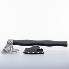 15in Viking Axe Skeggox Hand Forged Carbon Steel Valknut Etched Tomahawk Custom picture