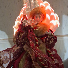 Light Up Fiber Optic Angel Christmas Tree Topper Red Gold White Floral picture