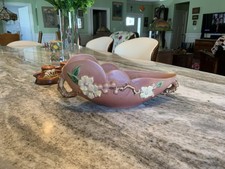 1940’s ROSEVILLE APPLE BLOSSOM CONSOLE BOWL w/ TWIG HANDLES #329-10” EXCELLENT picture