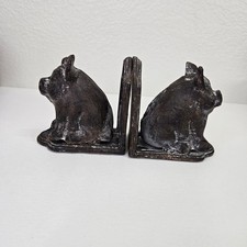 VTG Cast Iron Pig Bookends Set 2 Heavy Rustic Farmhouse Country Decor Black  picture