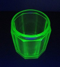 Antique Green Uranium Glass Octagon Jar Humidore Dresser Box picture